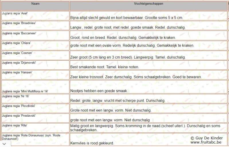 Enkele kenmerken van notenrassen. Een volledig overzicht vind je in de Groente en Fruit Encyclopedie