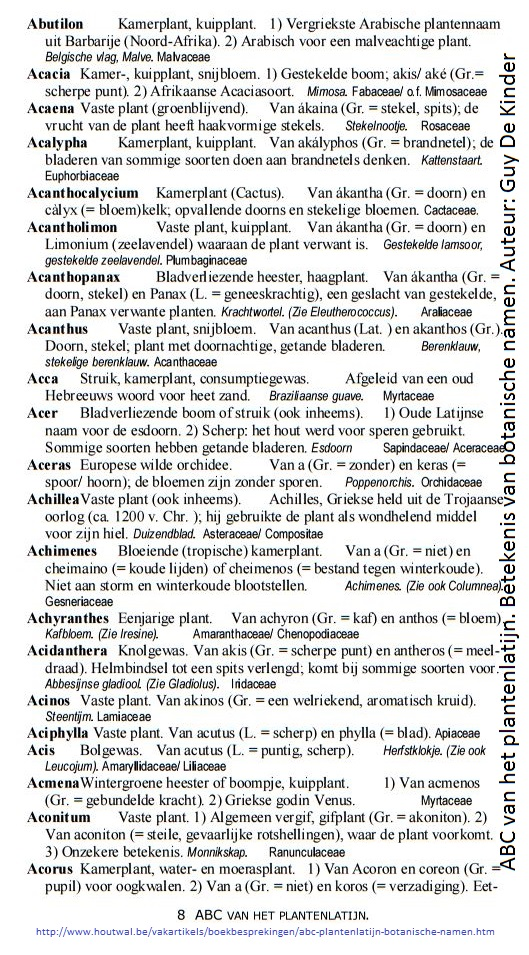 Knipsel uit het boek "ABC van het plantenlatijn"