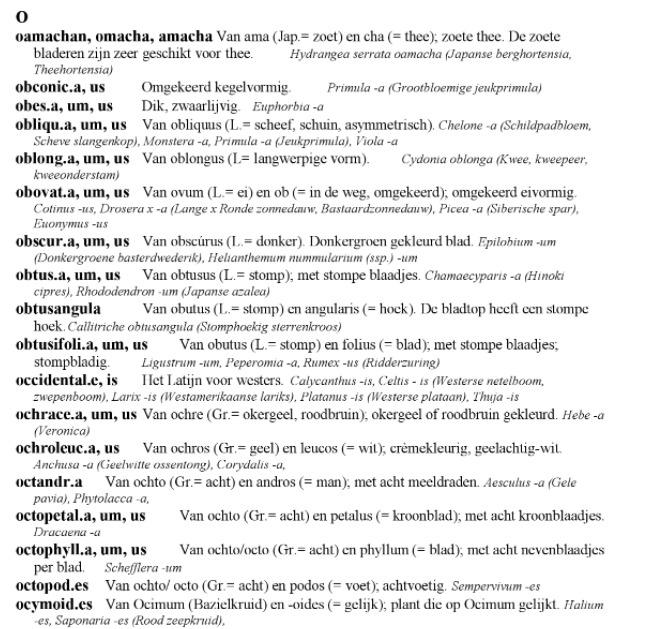 Knipsel uit de soortaanduidingen.