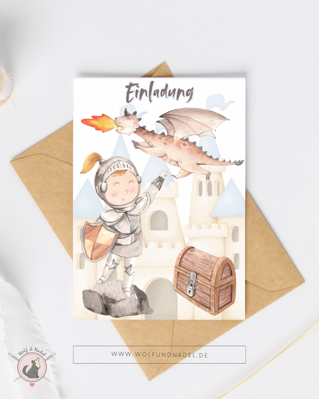 Einladung Kindergeburtstag Ritter | A6 Karte mit Umschlag | Vorgedruckt & beschriftbar