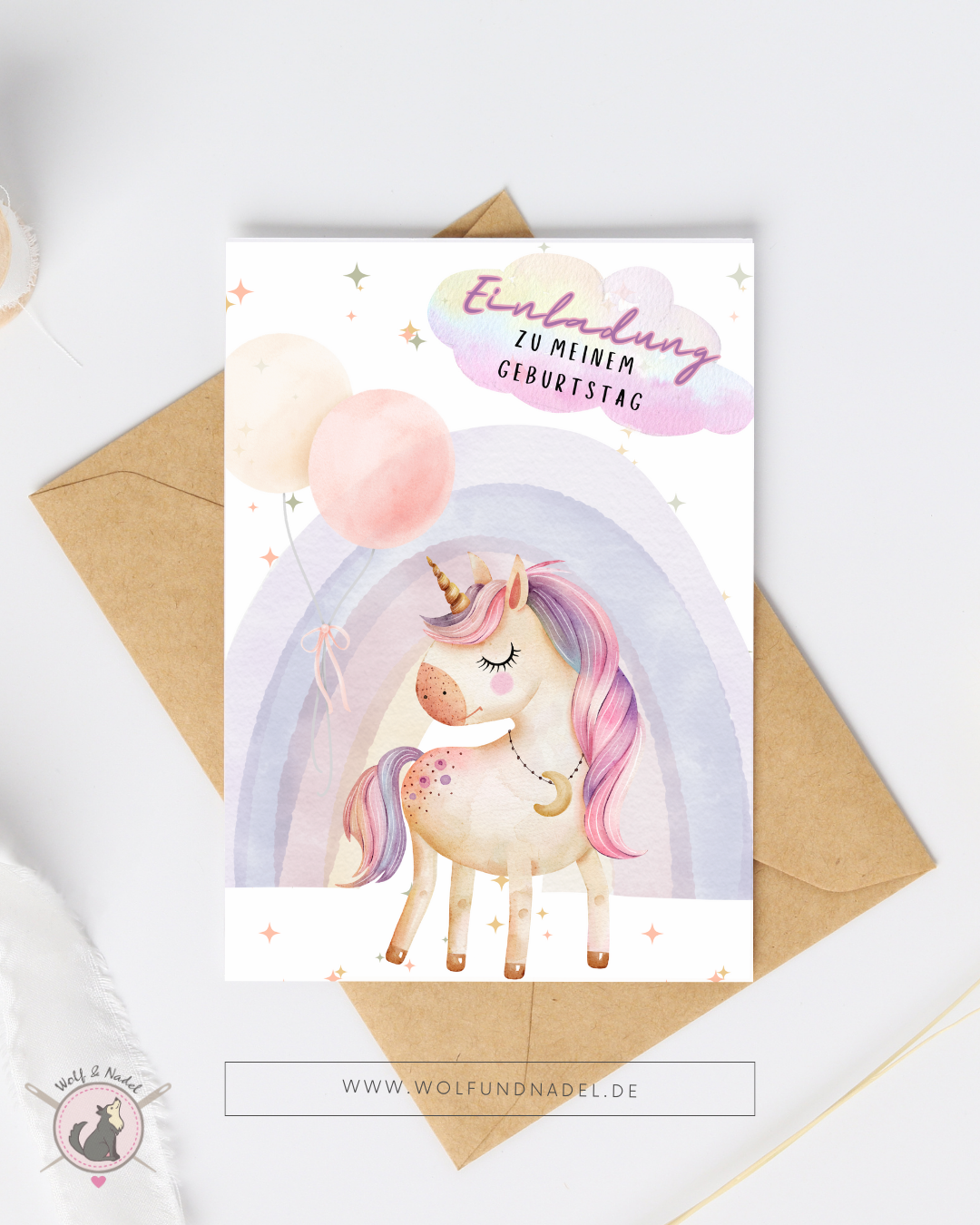 Einladung Kindergeburtstag Einhorn | A6 Karte mit Umschlag | Vorgedruckt & beschriftbar