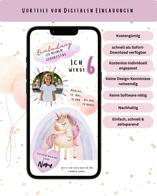 Digitale Einladungskarte Einhorn