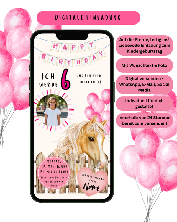 Digitale Einladungskarte Pferd