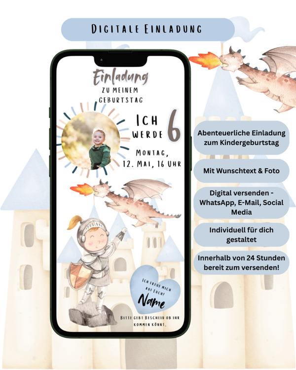 Digitale Einladungskarte Ritter