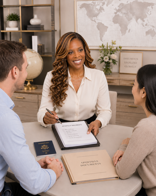Georgia family meeting with Elite Notary Signing for apostille support and international document coordination.