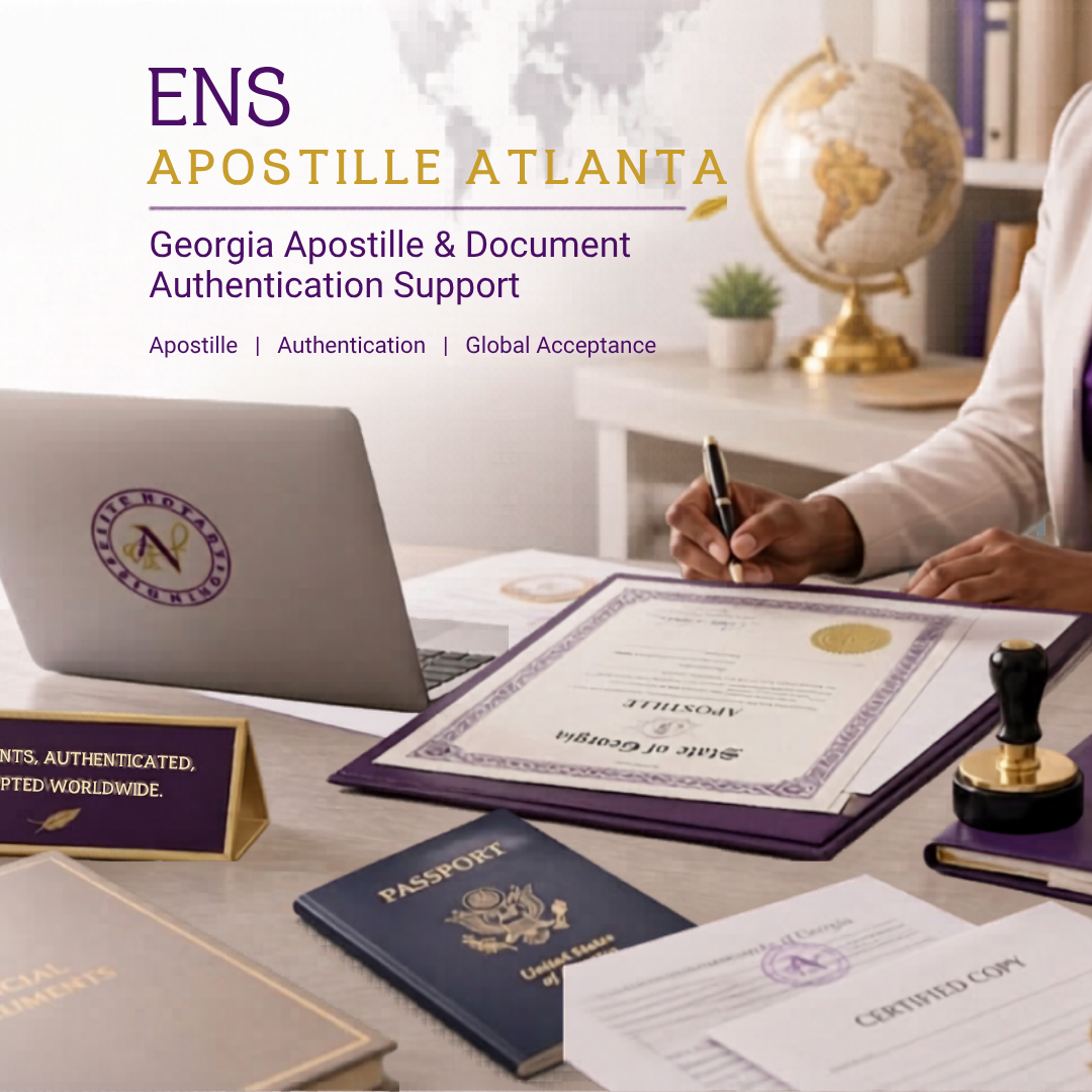 Document review setup for Georgia apostille and authentication support by Elite Notary Signing in Atlanta and Metro Atlanta.