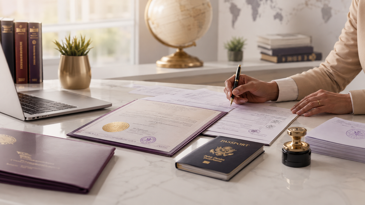 Elite Notary Signing international document support for apostille, authentication, legalization, and document review