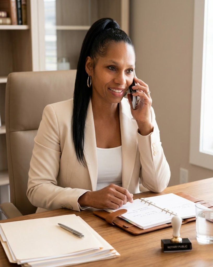 Okema Love scheduling a notary appointment by phone for 360 Global Notary LLC