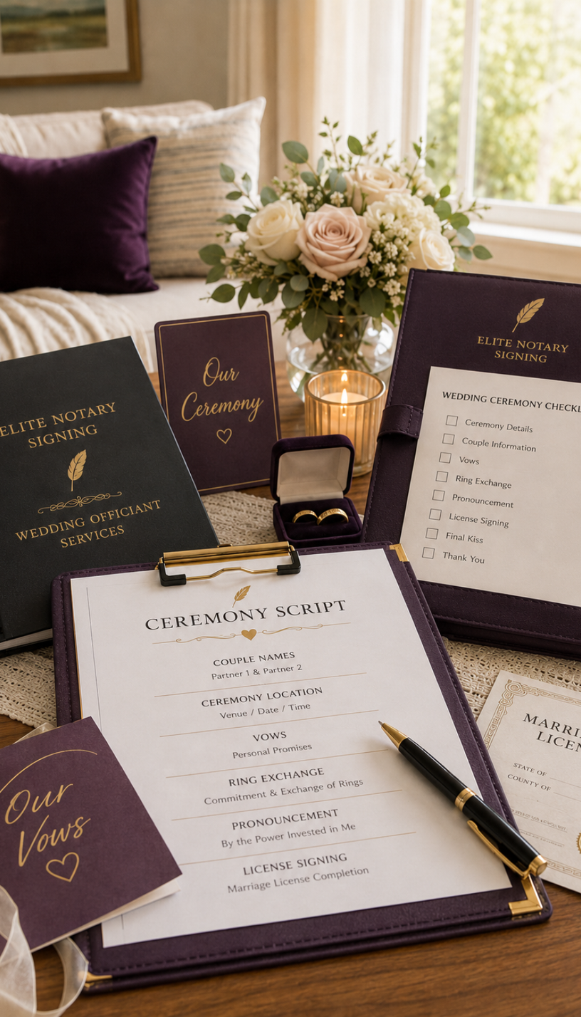 Wedding officiant services from Elite Notary Signing for marriage license signing and simple elopements in Georgia.
