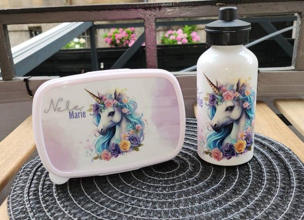 Einhorn Trinkflasche & Lunchbox SET