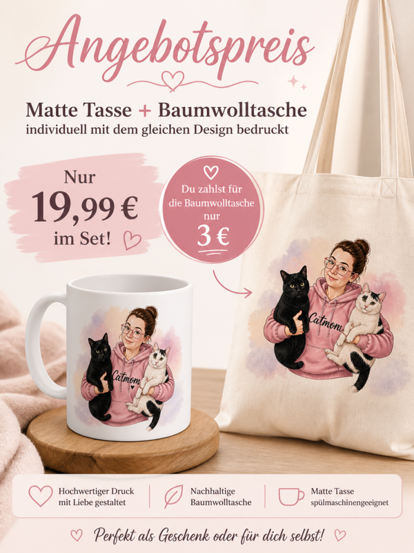 Matte Tasse & Baumwolltasche im Set – individuell bedruckt