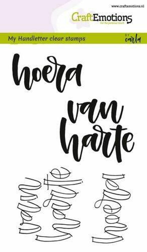 Clearstamps A6 - handletter - hoera van harte (NL)