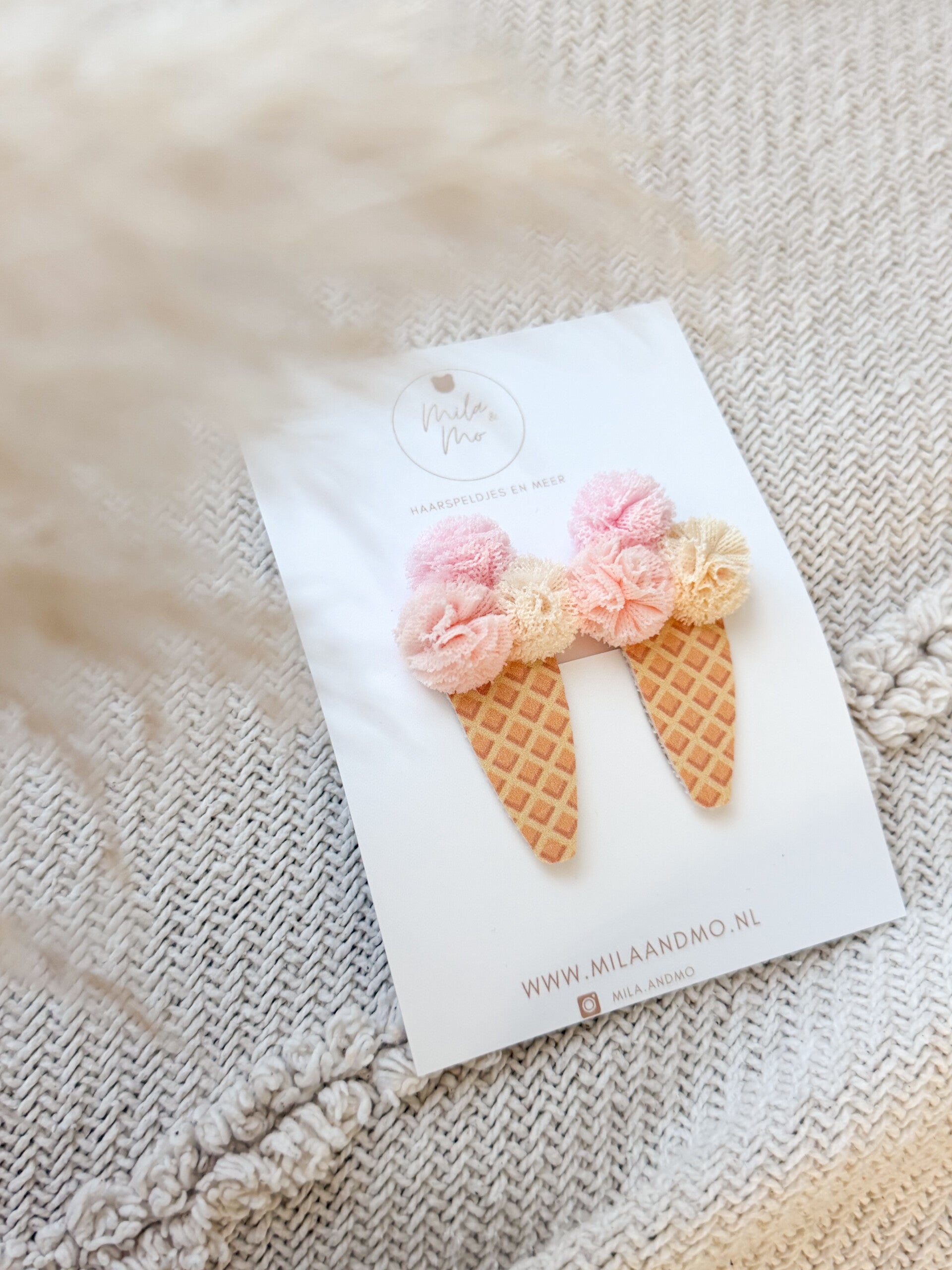 Set ijs speldjes pompom klikklak - sweet pink