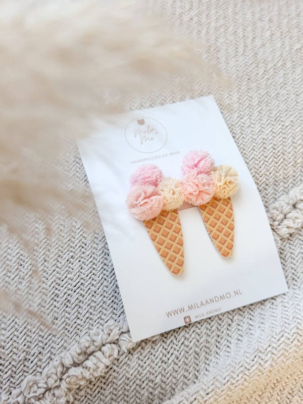 Set ijs speldjes pompom klikklak - sweet pink