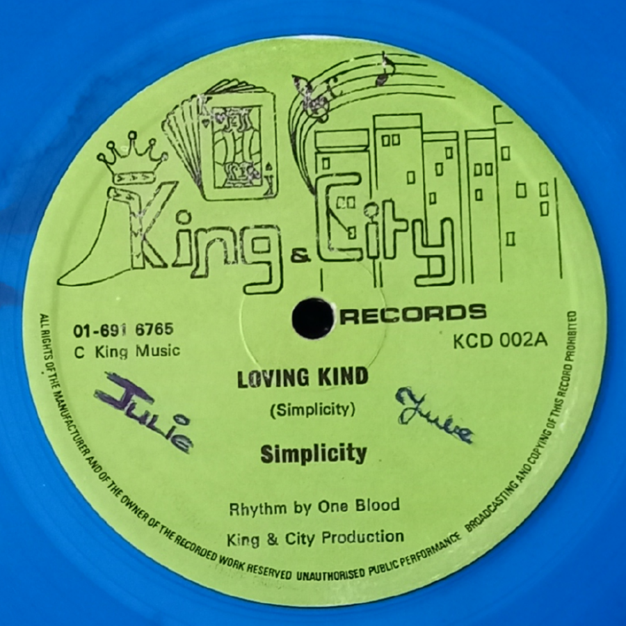 Simplicity Loving Kind Blue Vinyl King & City Ex 12" writing on label only