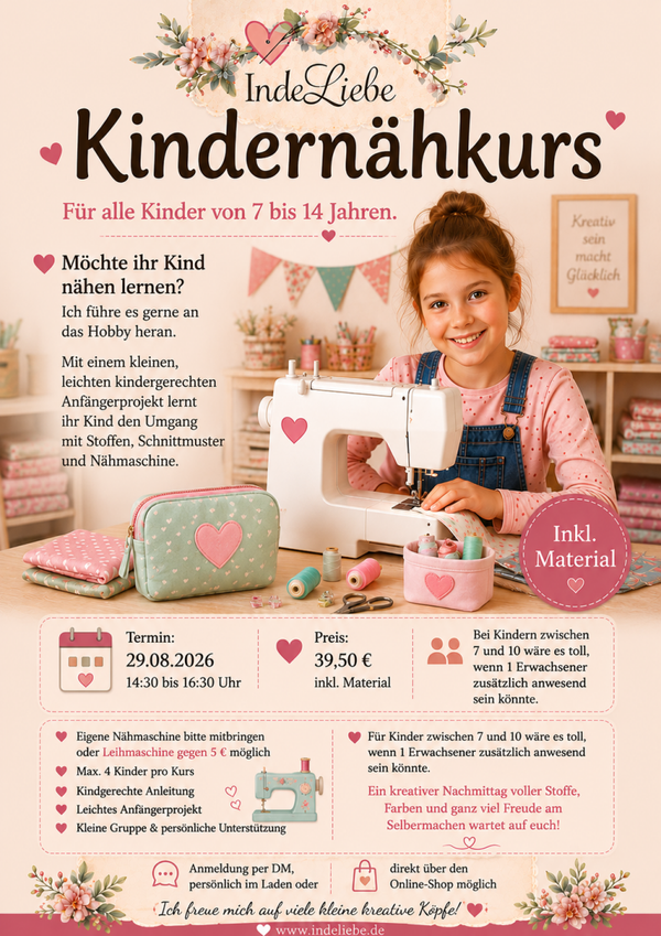 Nähworkshop für Kinder am 29.08.2026