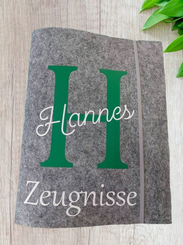 Zeugnishülle-Zeugnismappe aus Filz-Zeugnistasche A4 mit Sichtbuch- personalisiert