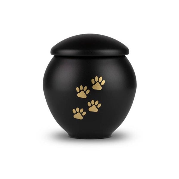 Metaal dierenurn met gouden poot afdruk- Eternal Black Large