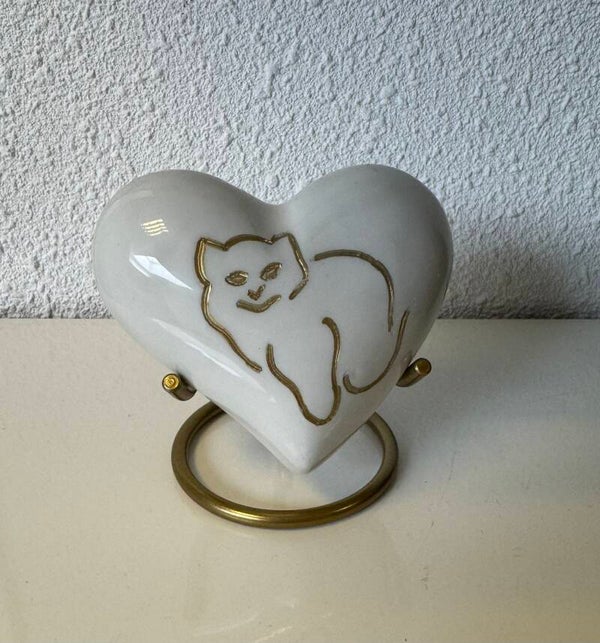 Mini urntje hart wit kat