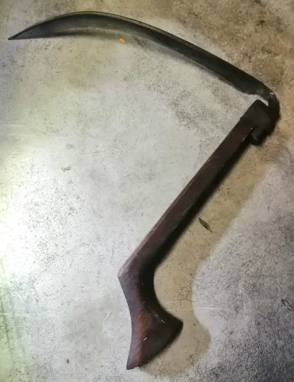 Ancienne sape, faux, faucille à main.