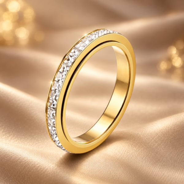 ADHD Focus Ring – Draaibare Ring – RVS – Zirkonia – Goudkleurig/Zilverkleurig - diverse maten
