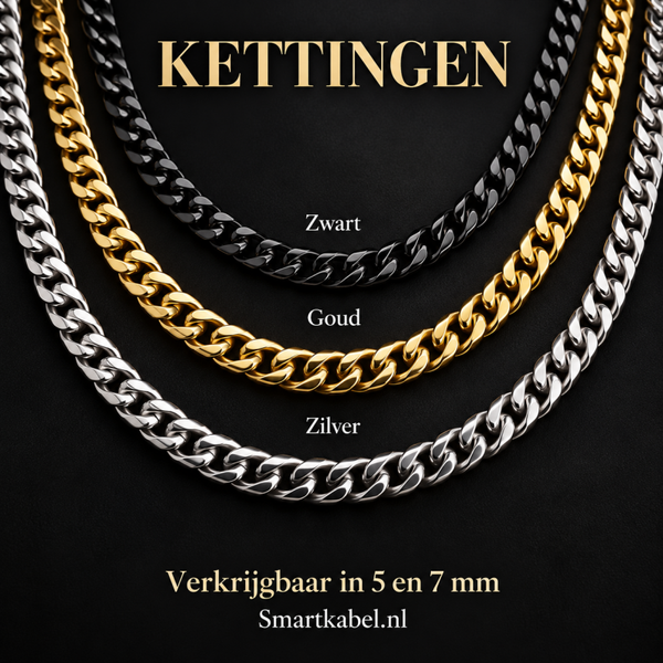 SchakelKetting – RVS – Zwart, Goud & Zilver