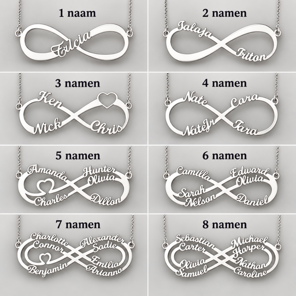 Gepersonaliseerde infinity ketting van RVS – 1 tot 8 namen