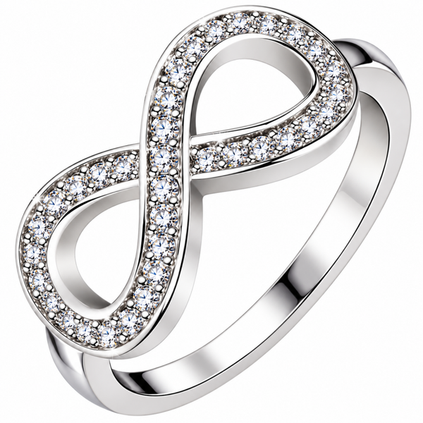 Infinity Ring (RVS) Zilver – Ring met Fonkelende Steentjes – Oneindigheid Symbool