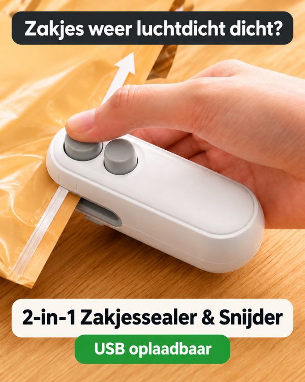 USB Mini Zakjessealer met Snijfunctie – Oplaadbaar & Compact