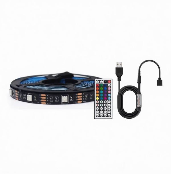 RGB LED Strip Verlichting zwart – 5M – Met Afstandsbediening & Zelfklevend