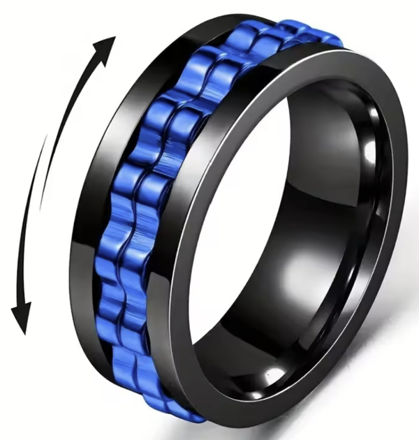Anxiety Ring – Anti-Stress Draairing van RVS – Verstelbaar – Zilver, Goud, Zwart & Blauw