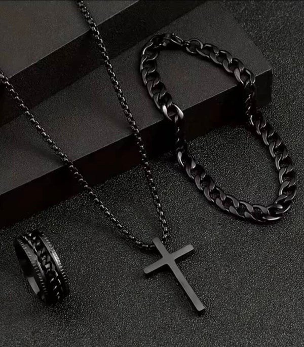 Heren Sieradenset – Armband, Ring & Ketting – Stoere Set in Zwart of Zilver