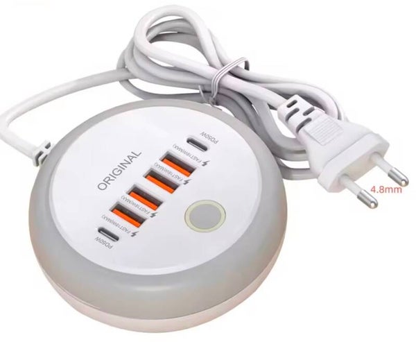 6-Poorts USB Snellader 50W – 4x USB-A + 2x USB-C PD – Bureau Laadstation