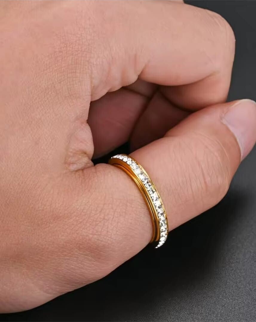 ADHD Focus Ring – Draaibare Ring – RVS – Zirkonia – Goudkleurig/Zilverkleurig - diverse maten