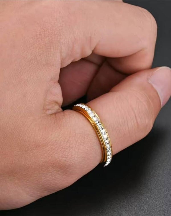 ADHD Focus Ring – Draaibare Ring – RVS – Zirkonia – Goudkleurig/Zilverkleurig - diverse maten