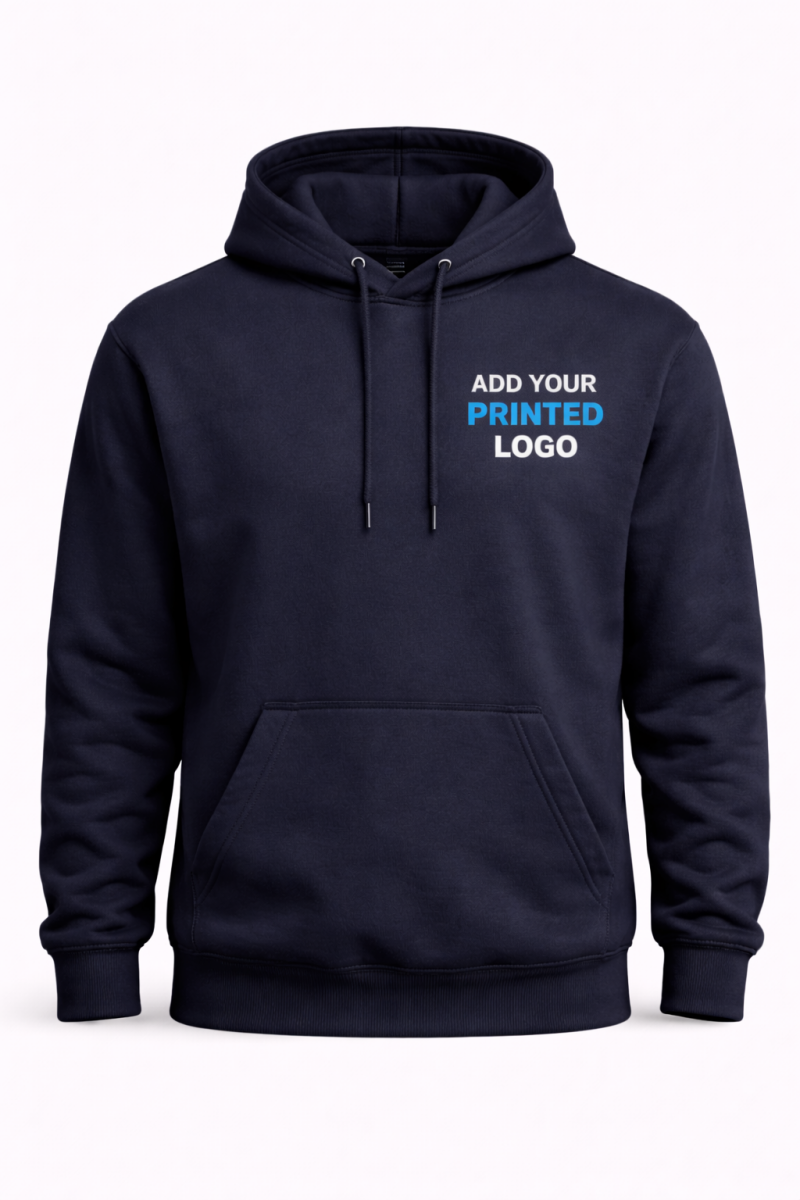 custom hoodie with printed logo on left chest for workwear branding