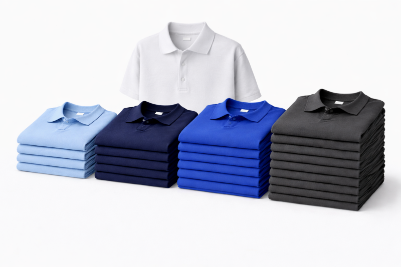Bulk custom Polo with chest logo printing or embroidery available in packs of 5, 10, 15 and 20.