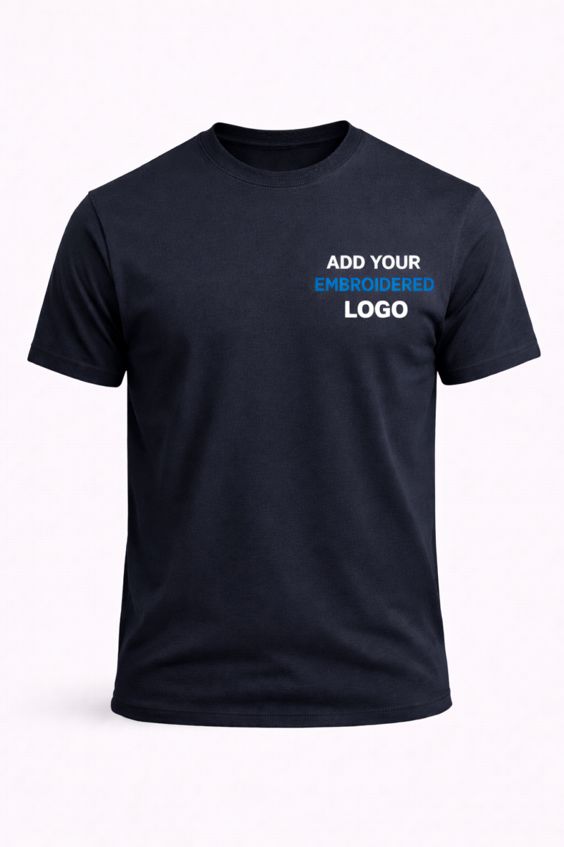 custom T-shirt with embroidered logo on left chest