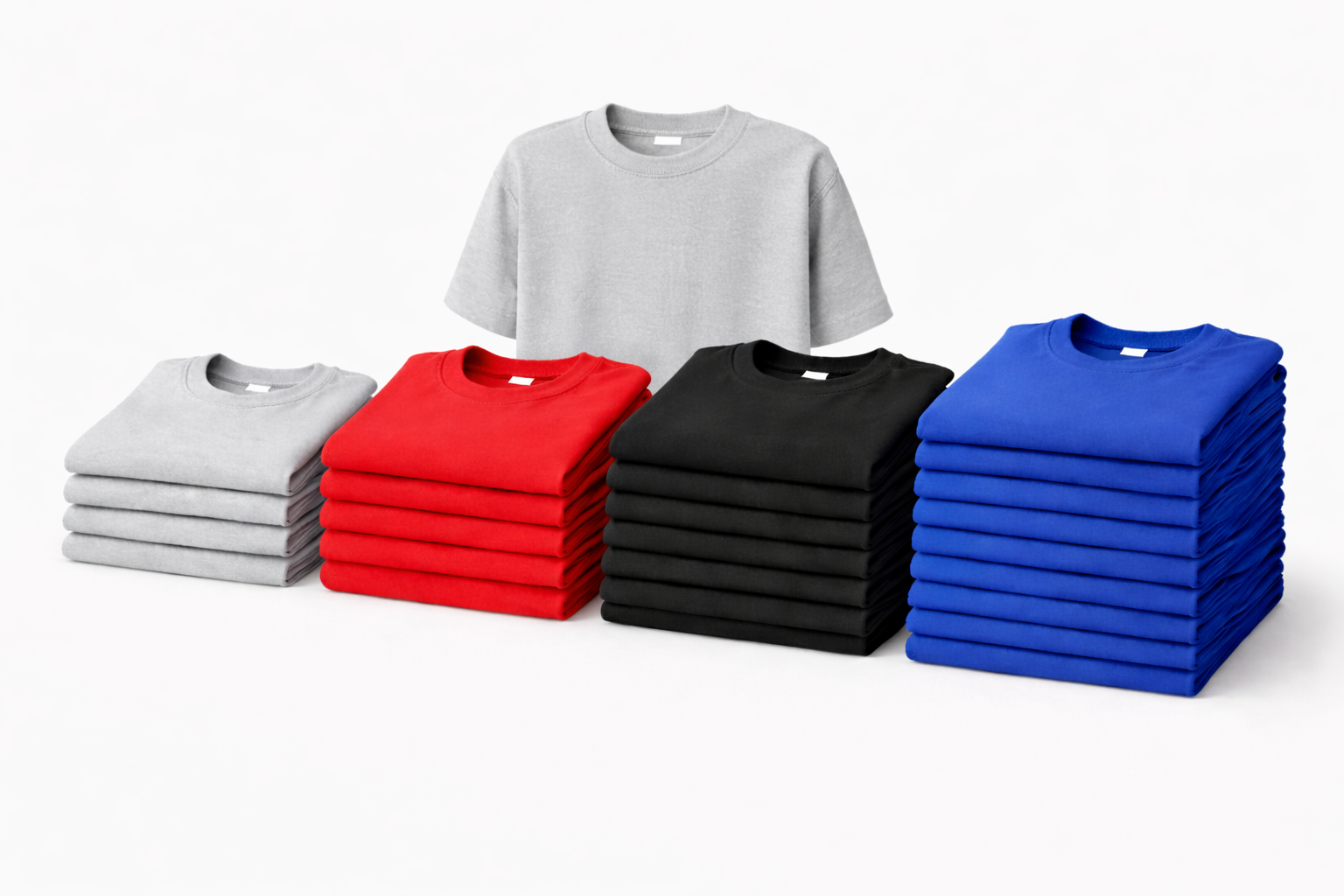 Bulk custom T-Shirts with chest logo printing or embroidery available in packs of 5, 10, 15 and 20.