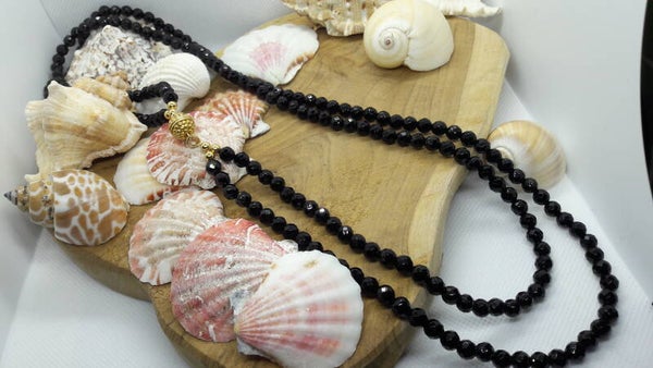 Twee snoerige black Onyx facet ketting met 925 sterling zilveren 18k verguld magneetslot