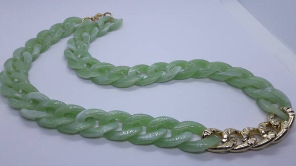 Ketting van kunststof schakels, kleur groen, goud