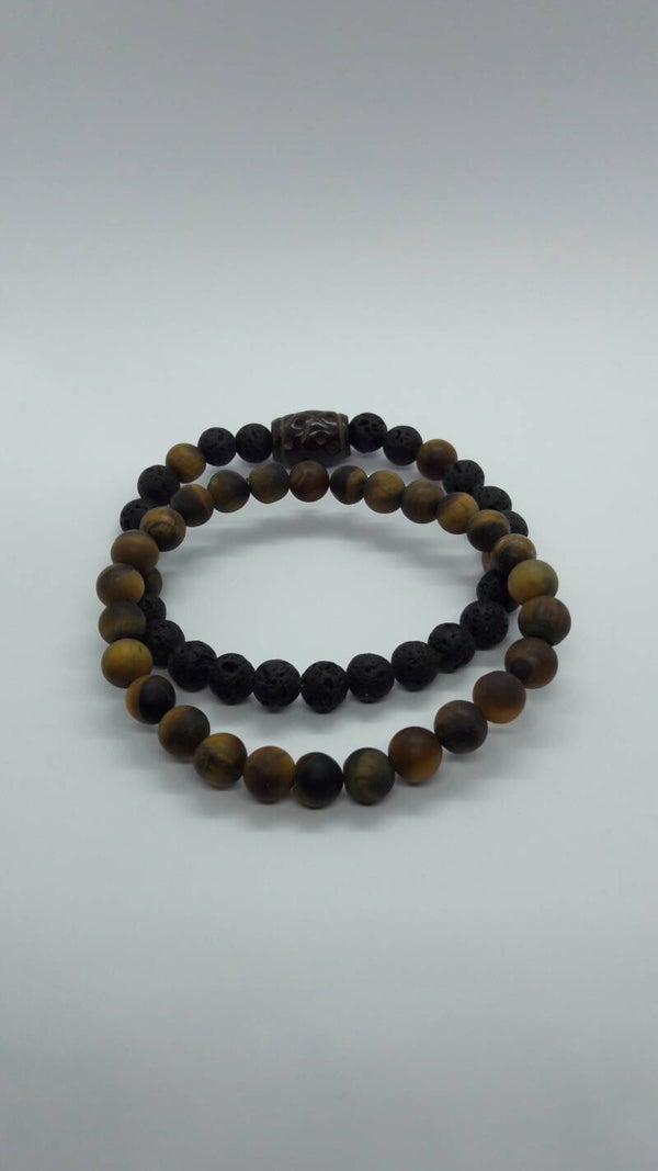Armbandenset van Lavasteen, Tijgeroog en Jade