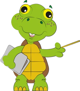 De schildpad Oscar van start to kamishibai wijst aan