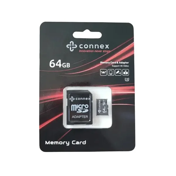 Carte MicroSD 64 Go CONNEX – U3 / R80 / W30