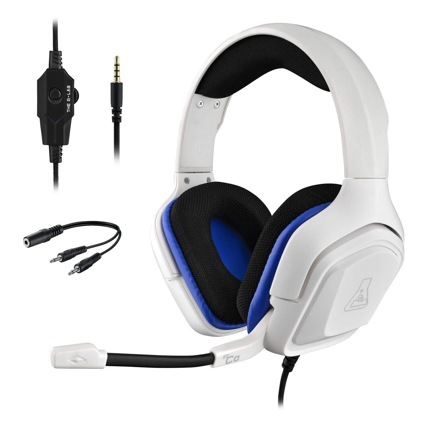 he G‑Lab KORP Cobalt – Casque Gaming + Micro X‑Bass (Blanc)