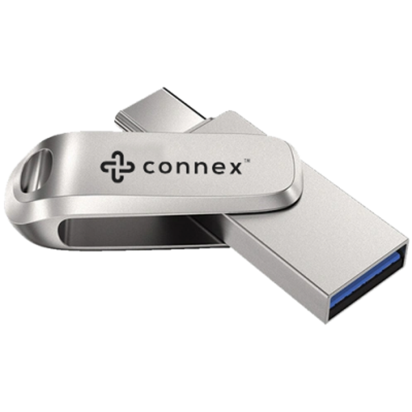 Clé USB 3.2 OTG 128 Go – CONNEX Metal (Argent / Métal)