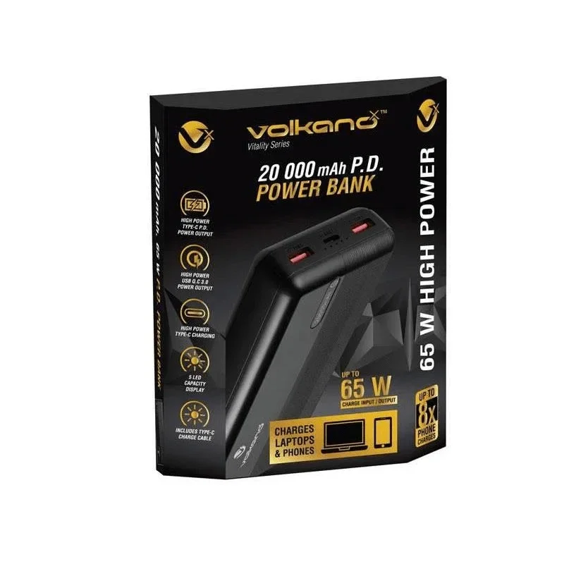VOLKANO VKX‑9010‑GM‑V1 – Power Bank Vitality Series 20 000 mAh (65 W, Gris)