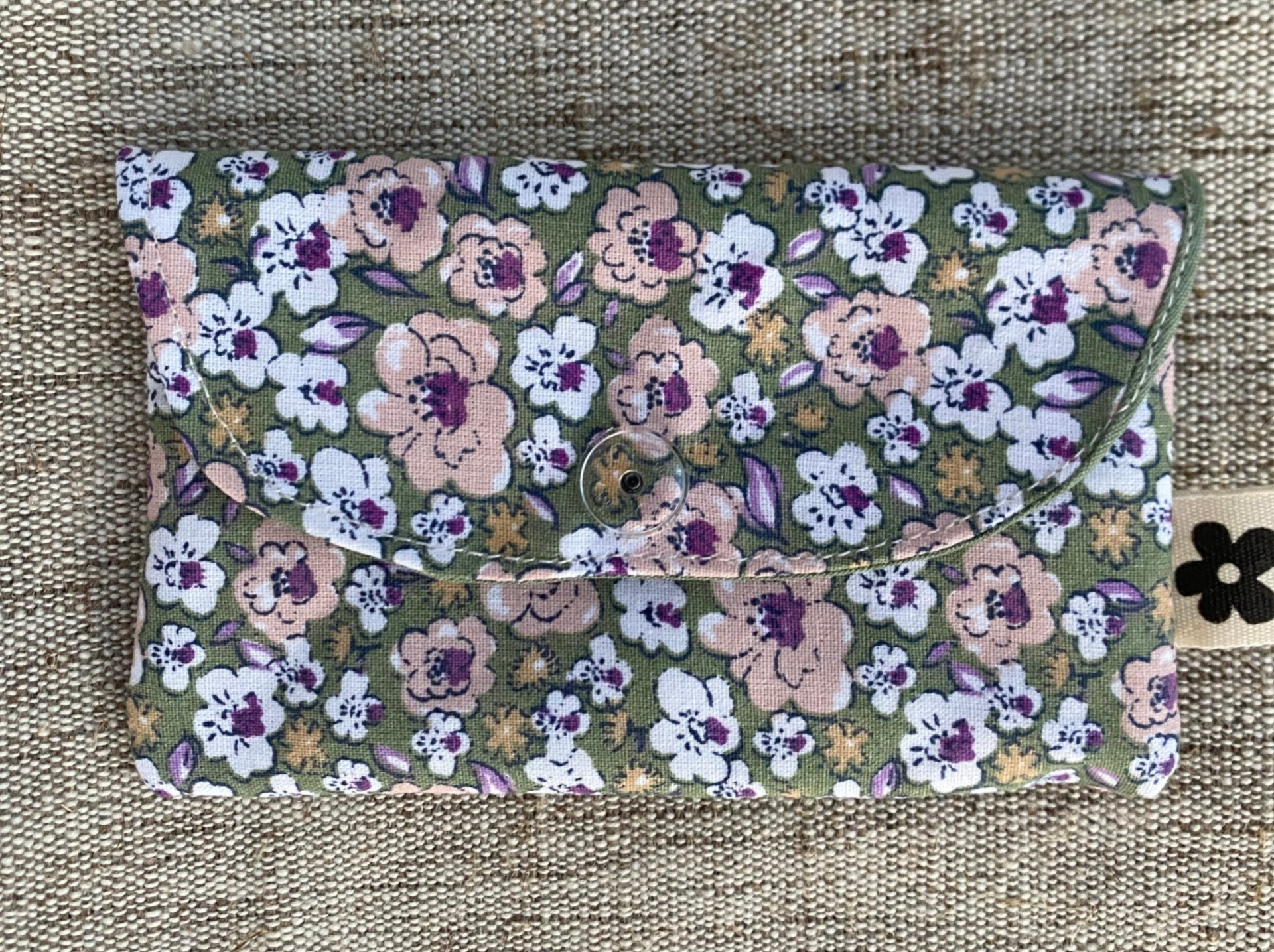 Porte-Cartes Motif Fleuri Kaki