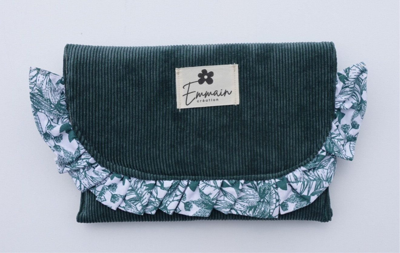 Pochette à froufrous en Velours Vert