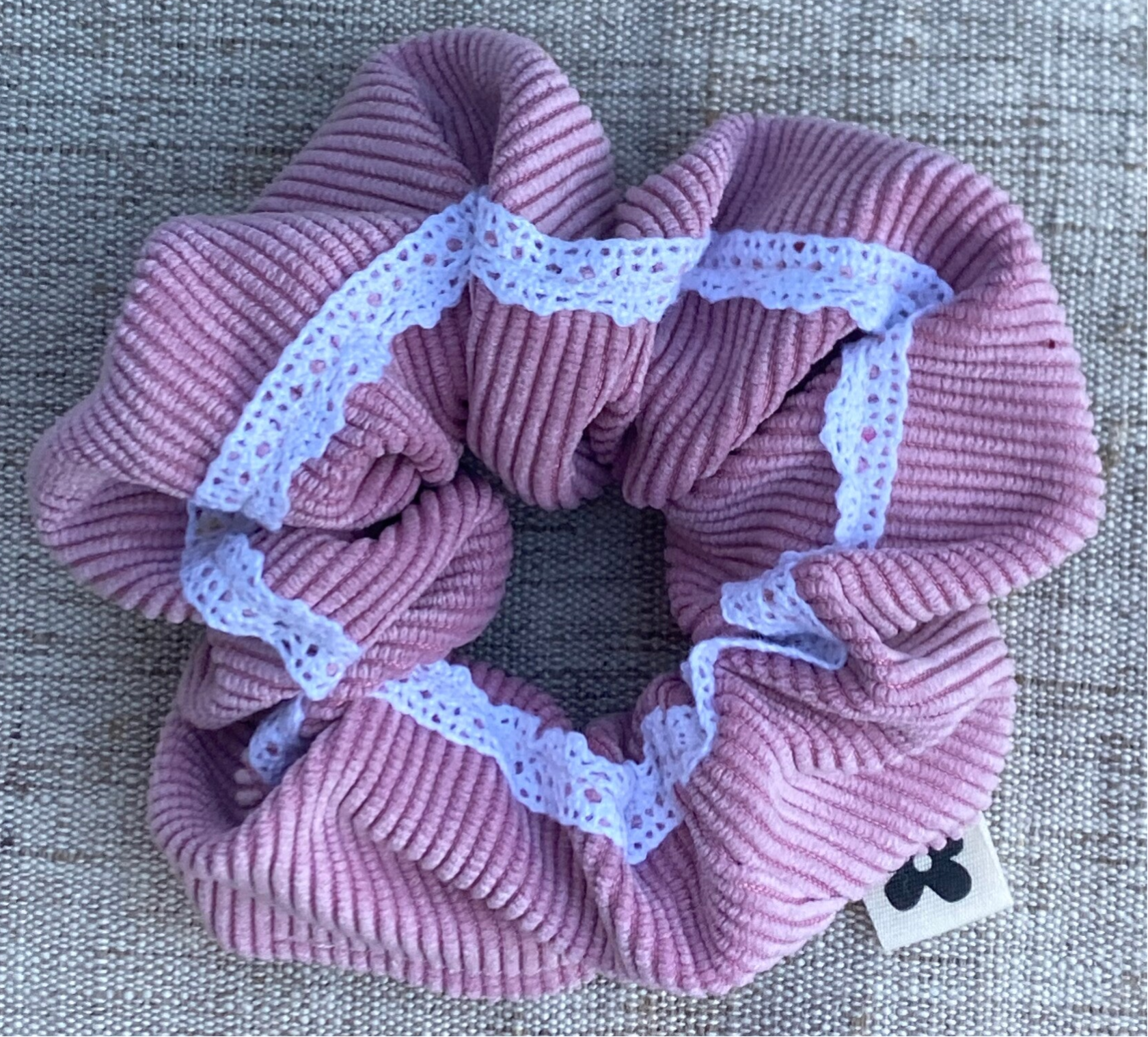 Chouchou Rose Dentelle Blanche